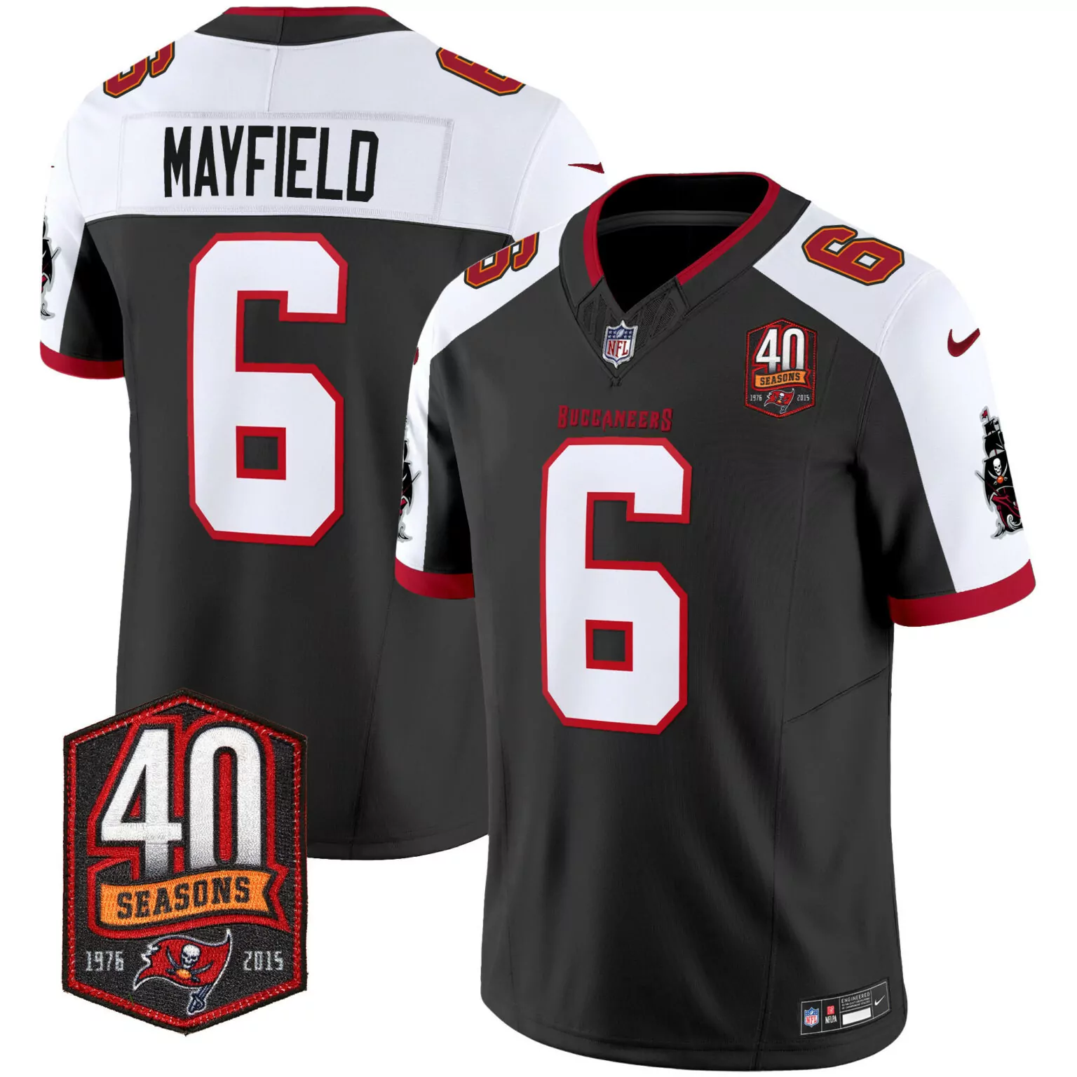 Baker Mayfield 6 Buccaneers Jersey Black 40 Seasons 1976-2015 Men Split Design White