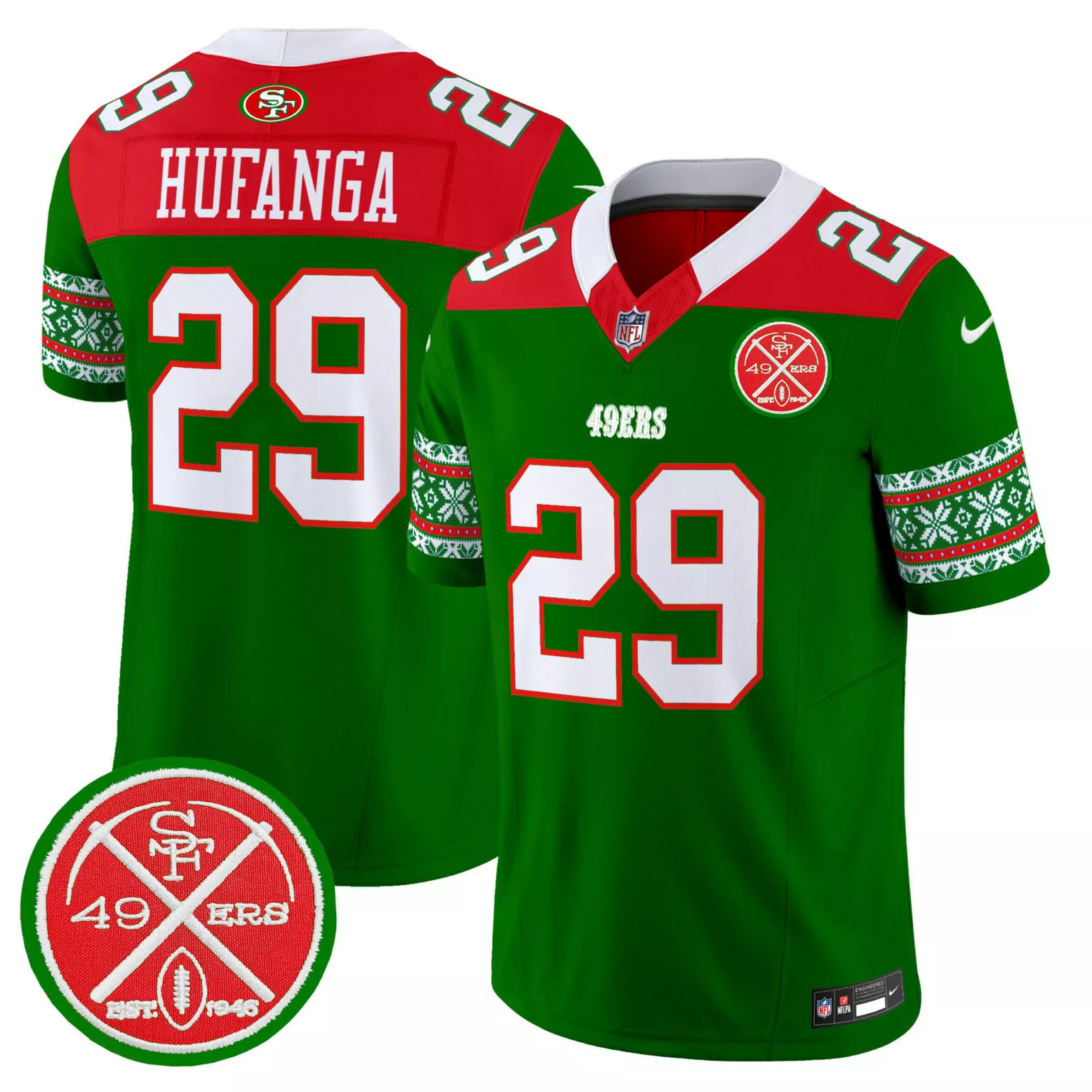 Talanoa Hufanga 29 49ERS Jersey Green Christmas 1946 Men Alternate Custom Design