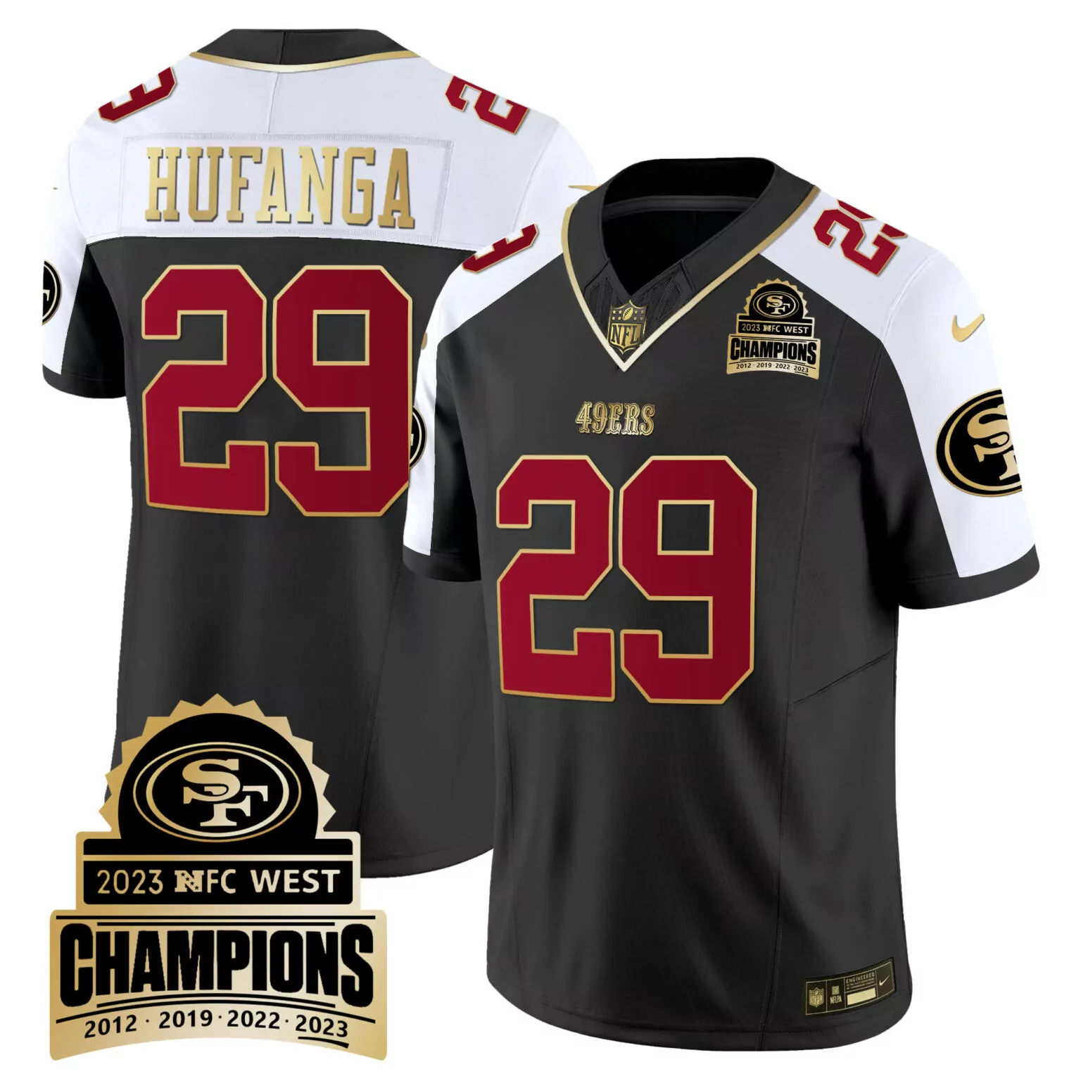 Talanoa Hufanga 29 49ERS Jersey Black 2023 NFC West Champions Men Split Design White