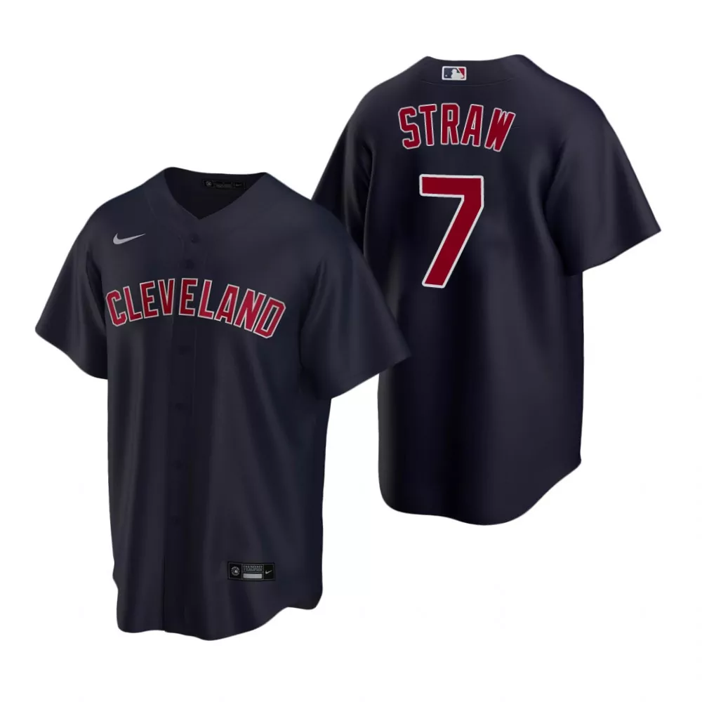 Myles Straw 7 Cleveland Guardians Jersey Navy Men MLB Red White Alternate