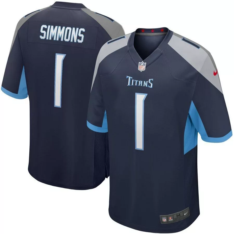 Jeffery Simmons 1 Titans Jersey Navy Men Authentic Light Blue Grey Game