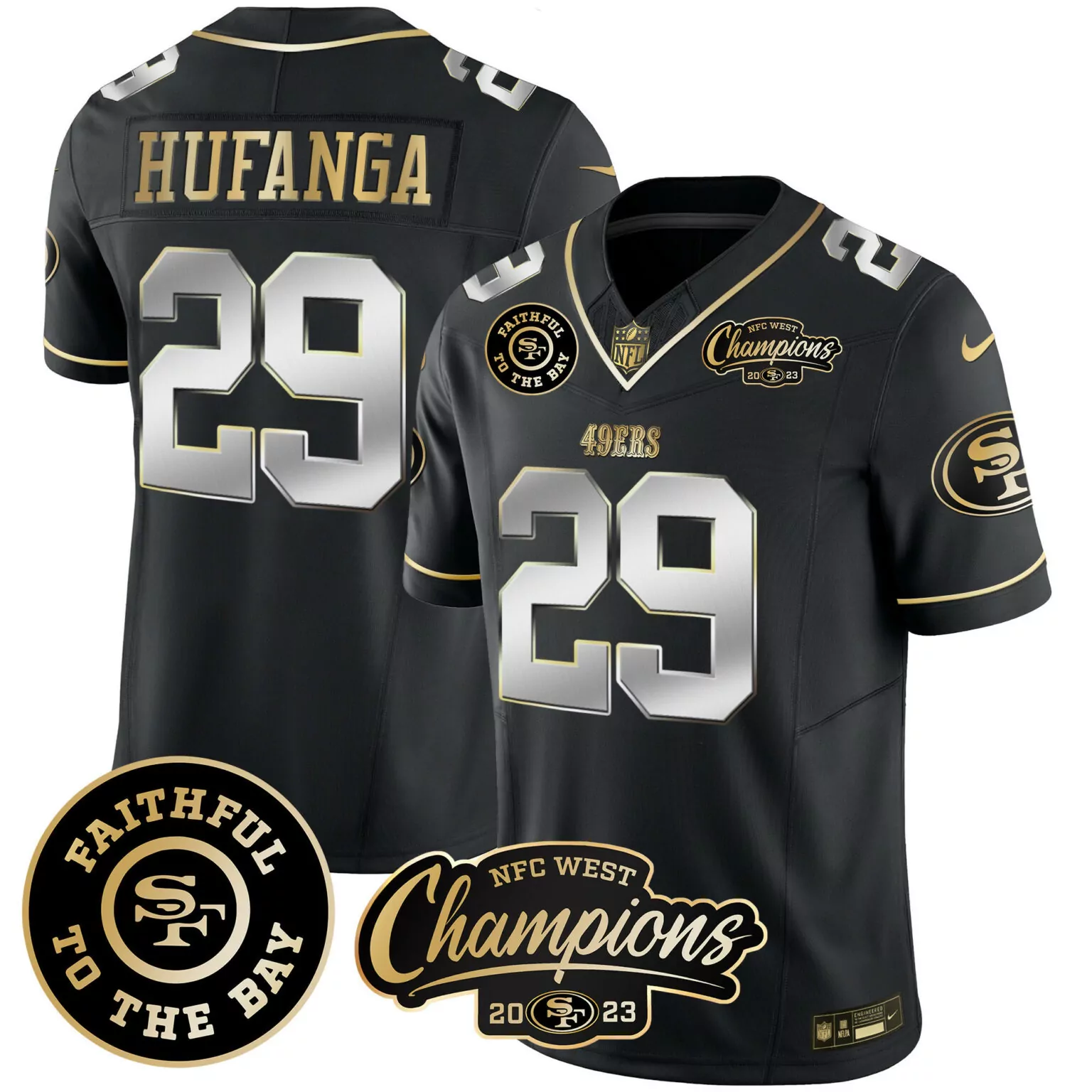 Talanoa Hufanga 29 49ERS Jersey Black NFC West Champions 2023 Faithful To Bay Men