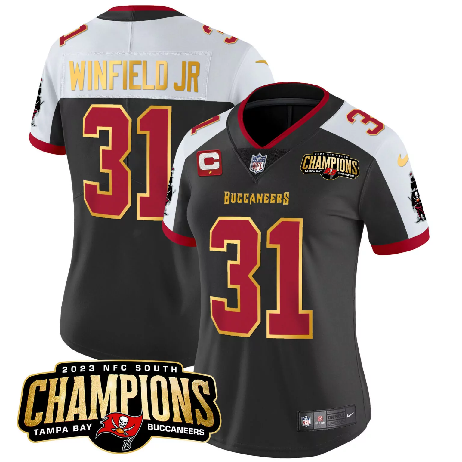 Antoine Winfield 31 Buccaneers Jersey Black 2023 NFC South Champions Players Men