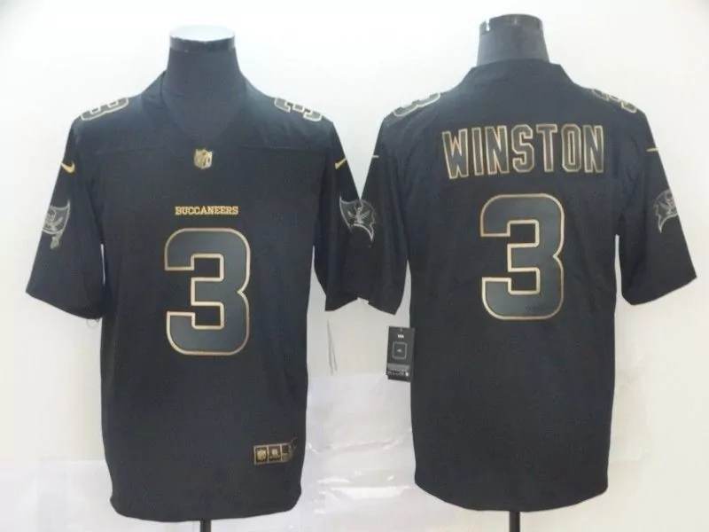 Jameis Winston 3 Buccaneers Jersey Black Men Gold