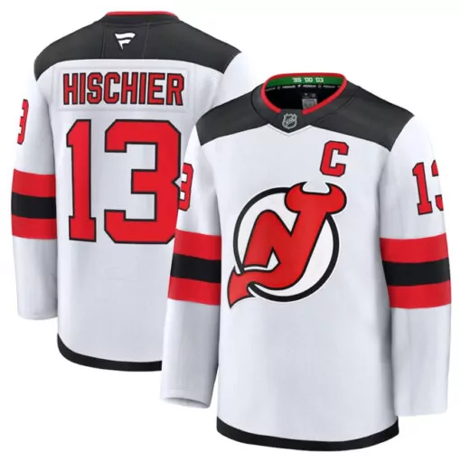 Nico Hischier 13 Jersey White New Devils Men Black Red Away Stitched