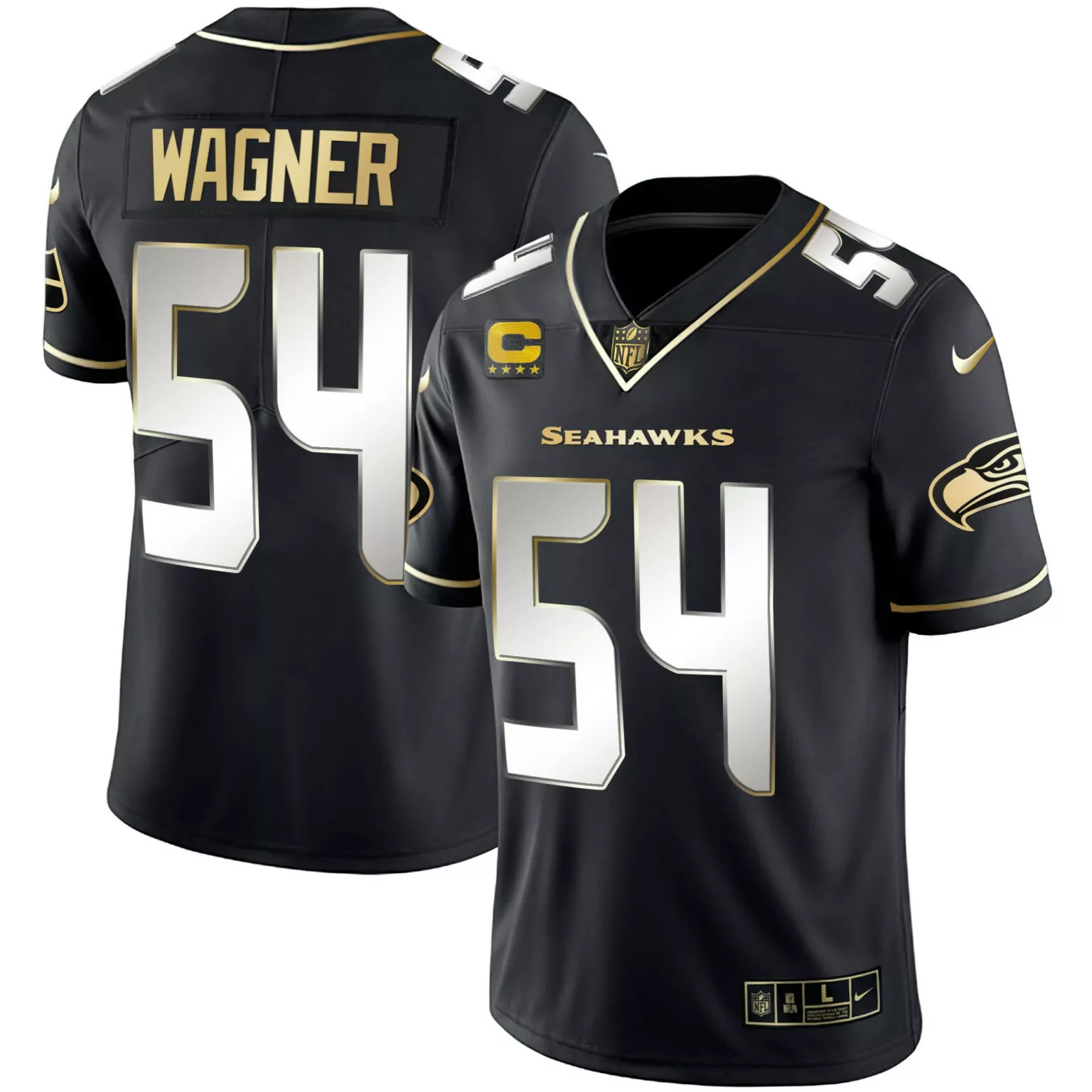 Bobby Wagner 54 Seahawks Jersey Black Captain Men Player White Gold All Stitched