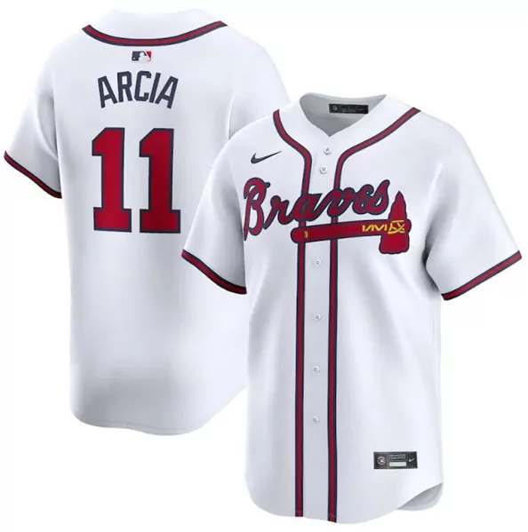 Orlando Arcia 11 Braves Jersey White Men Red Navy Home Stitched