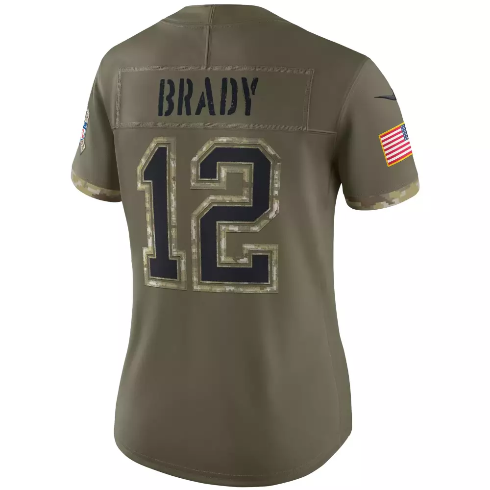 Tom Brady 12 New England Patriots Jersey Olive Green Salute To Service Us Flag Men