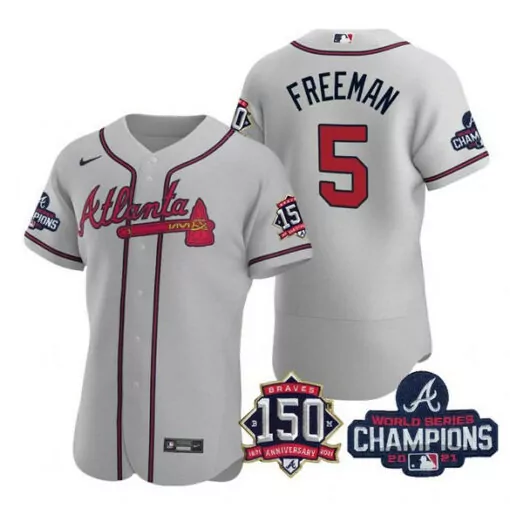 Freddie Freeman 5 Atlanta Braves Jersey White World Series Champions 150th Anniversary 2021