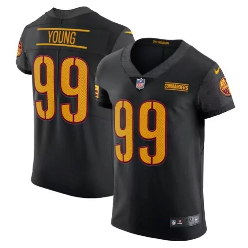 Chase Young 99 Commanders Jersey Black Men Gold Maroon Alternate Vapor Elite