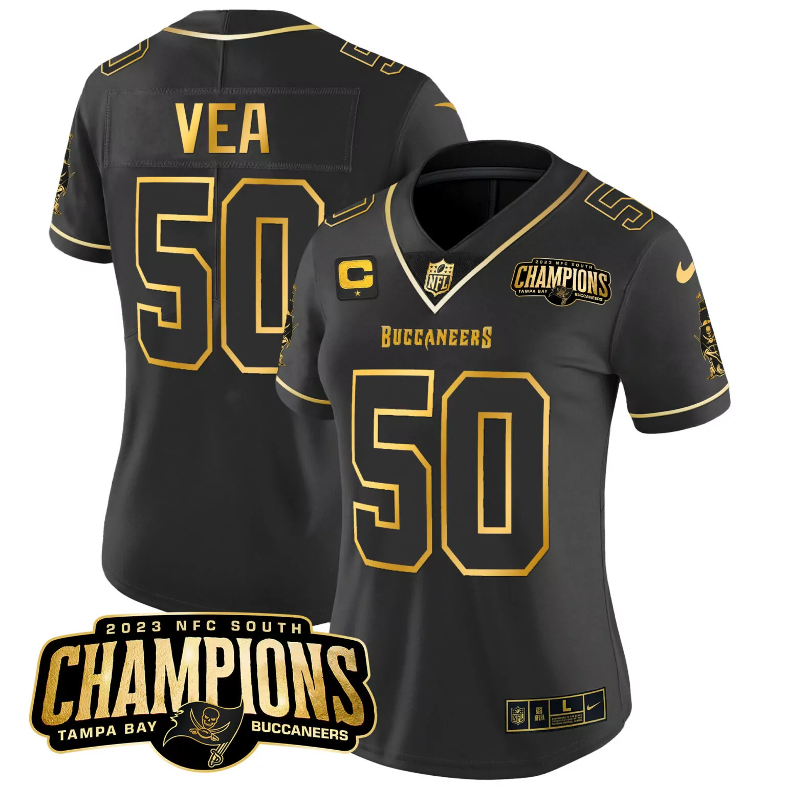 Vita Vea 50 Tampa Bay Buccaneers Jersey Black 2023 NFC South Champions AFC Men Game