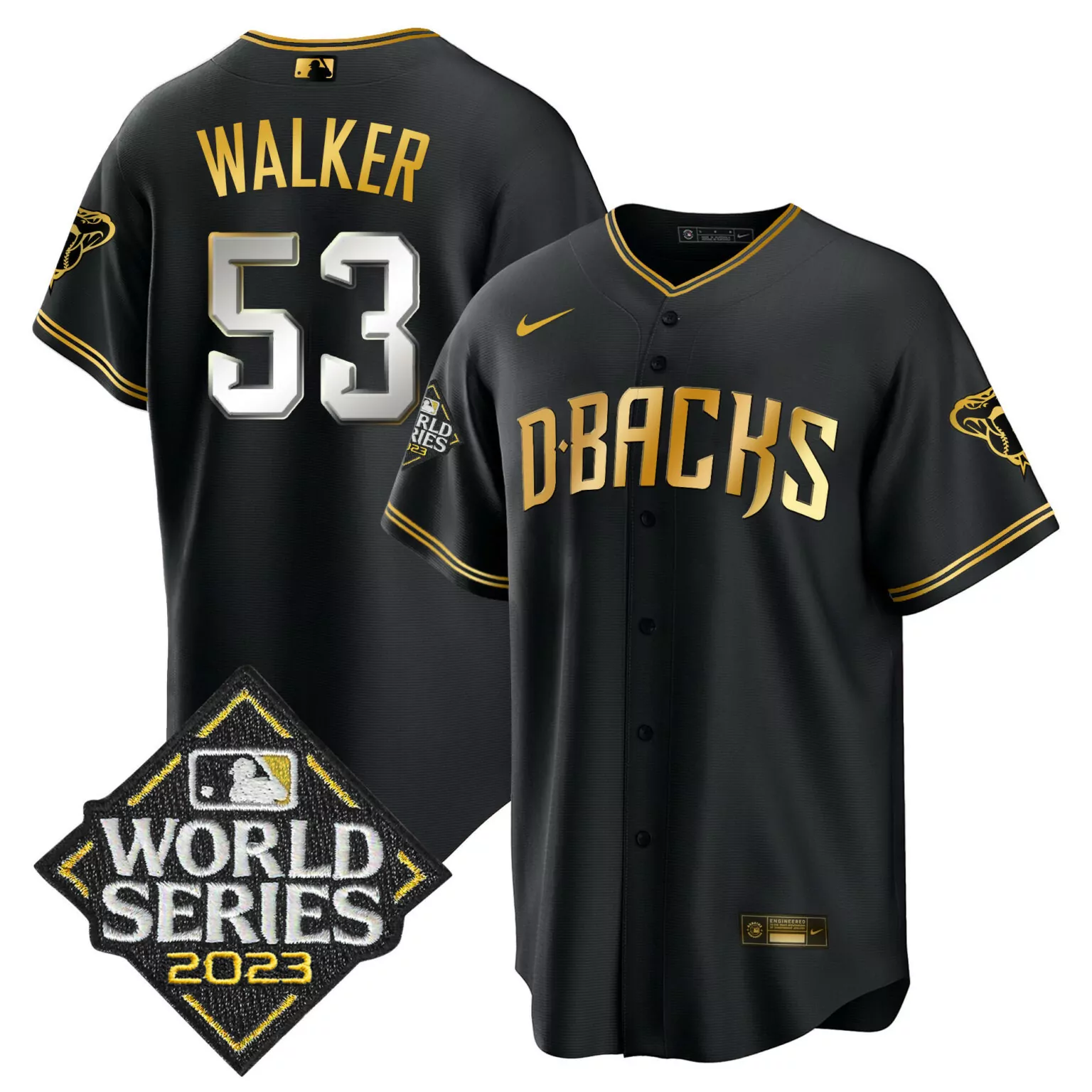 Christian Walker 53 D-backs Jersey Black World Series 2023 Men Gold All Stitched