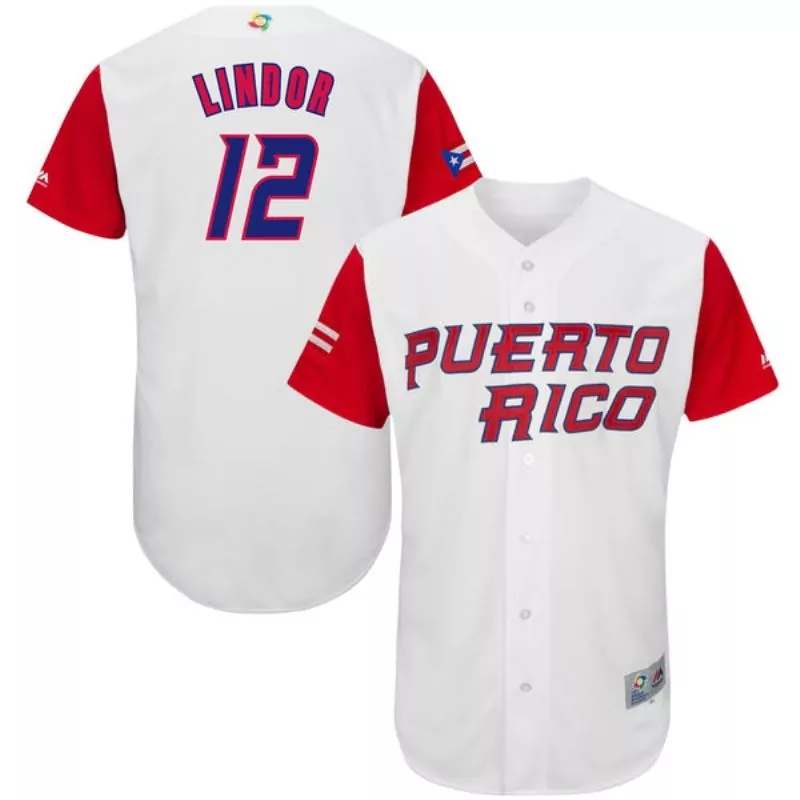 Francisco Lindor 12 Puerto Rico Jersey White Flag Red Blue Classic
