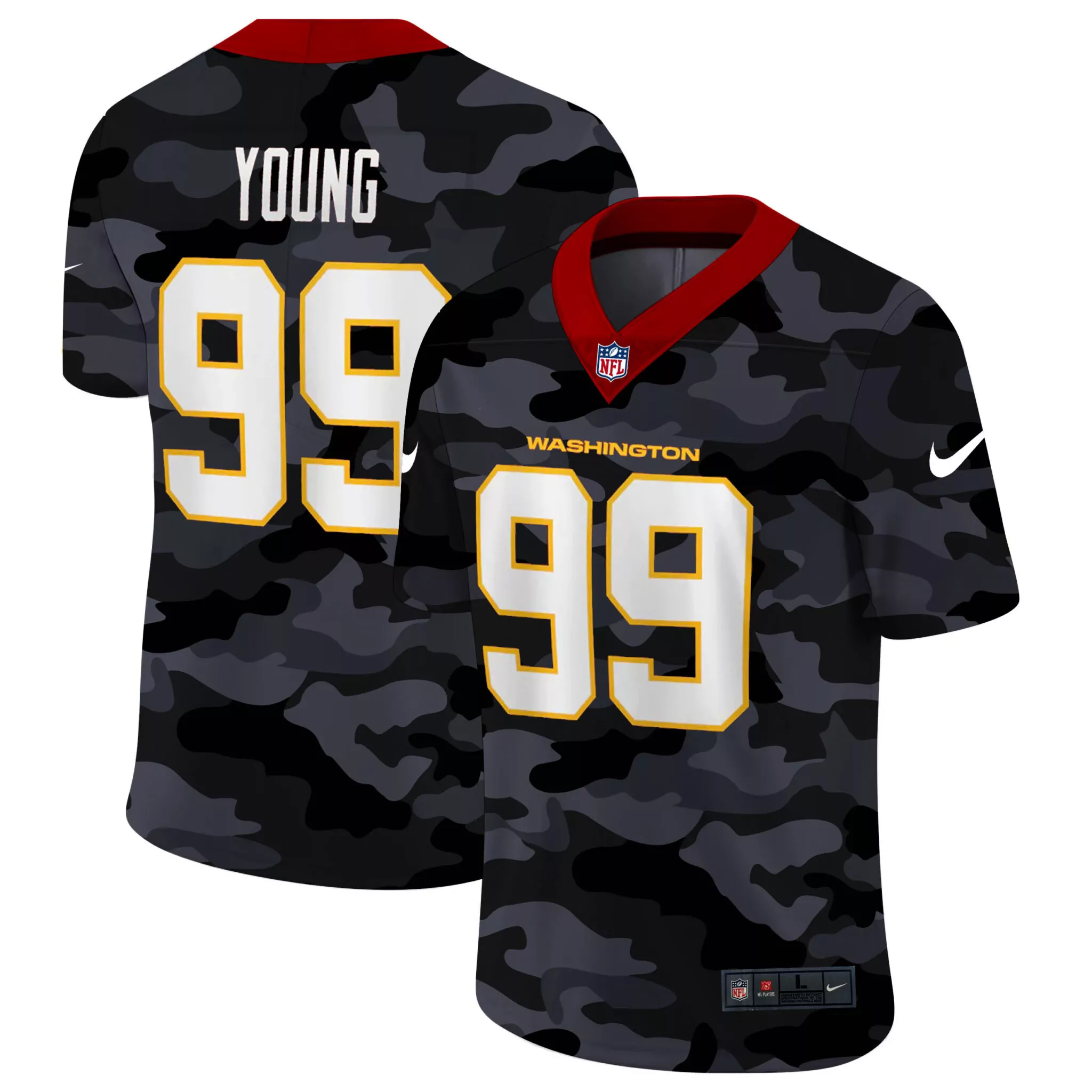 Young 99 Washington Commanders Jersey Black Men Camouflage Custom Design Dark Gray