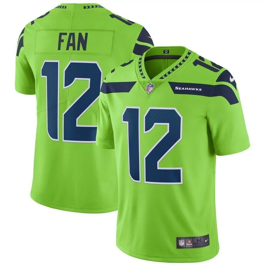 Seahawks 12 Jersey Lime Green Men Fan Navy Blue Vapor Rush Limited