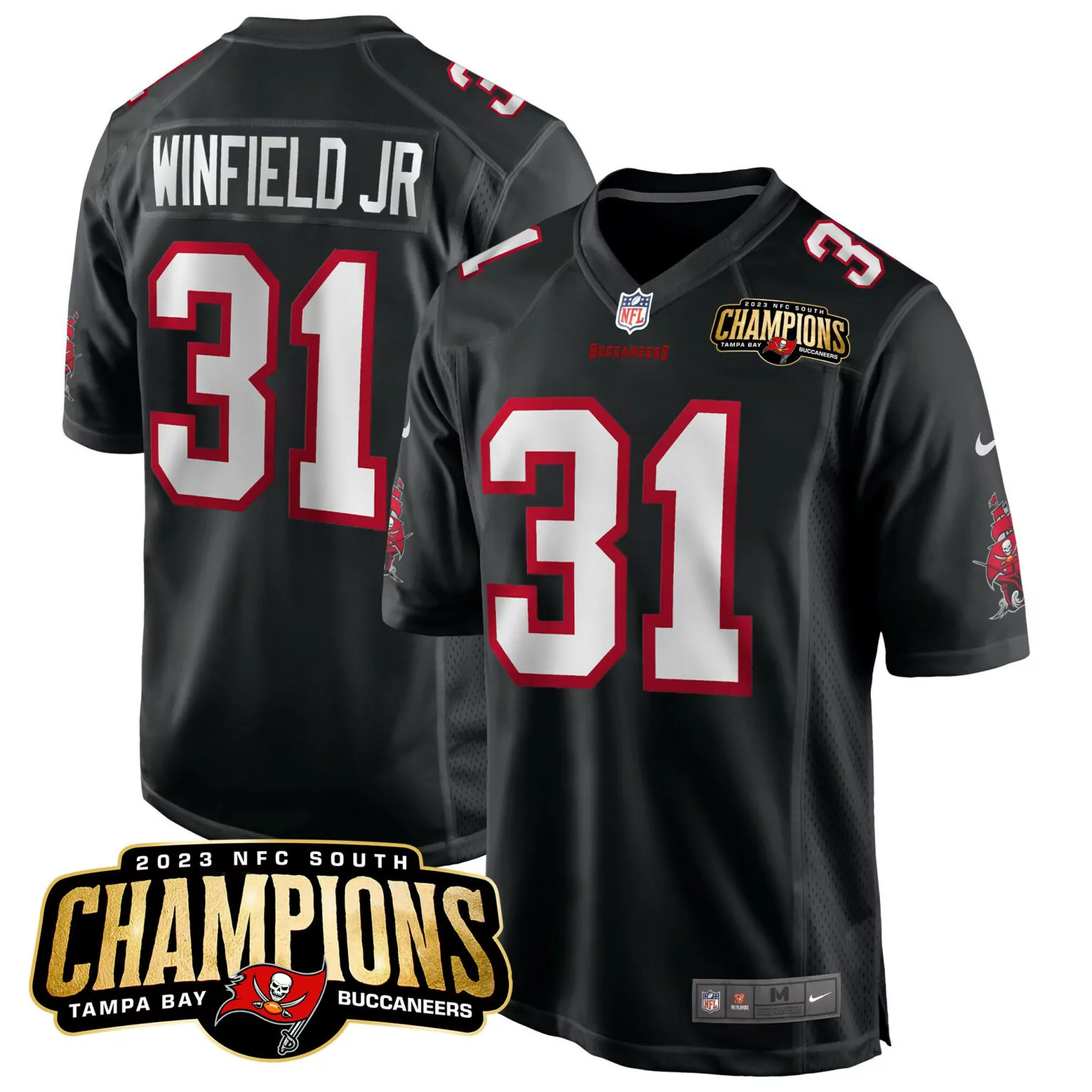 Antoine Winfield 31 Buccaneers Jersey Black 2023 NFC South Champions Men Replica