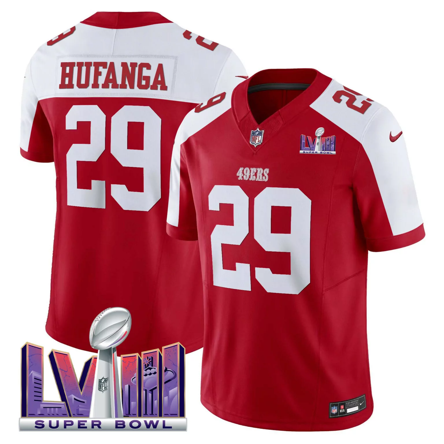 Talanoa Hufanga 29 49ERS Jersey Red Super Bowl Lviii Men NFL White Alternate All