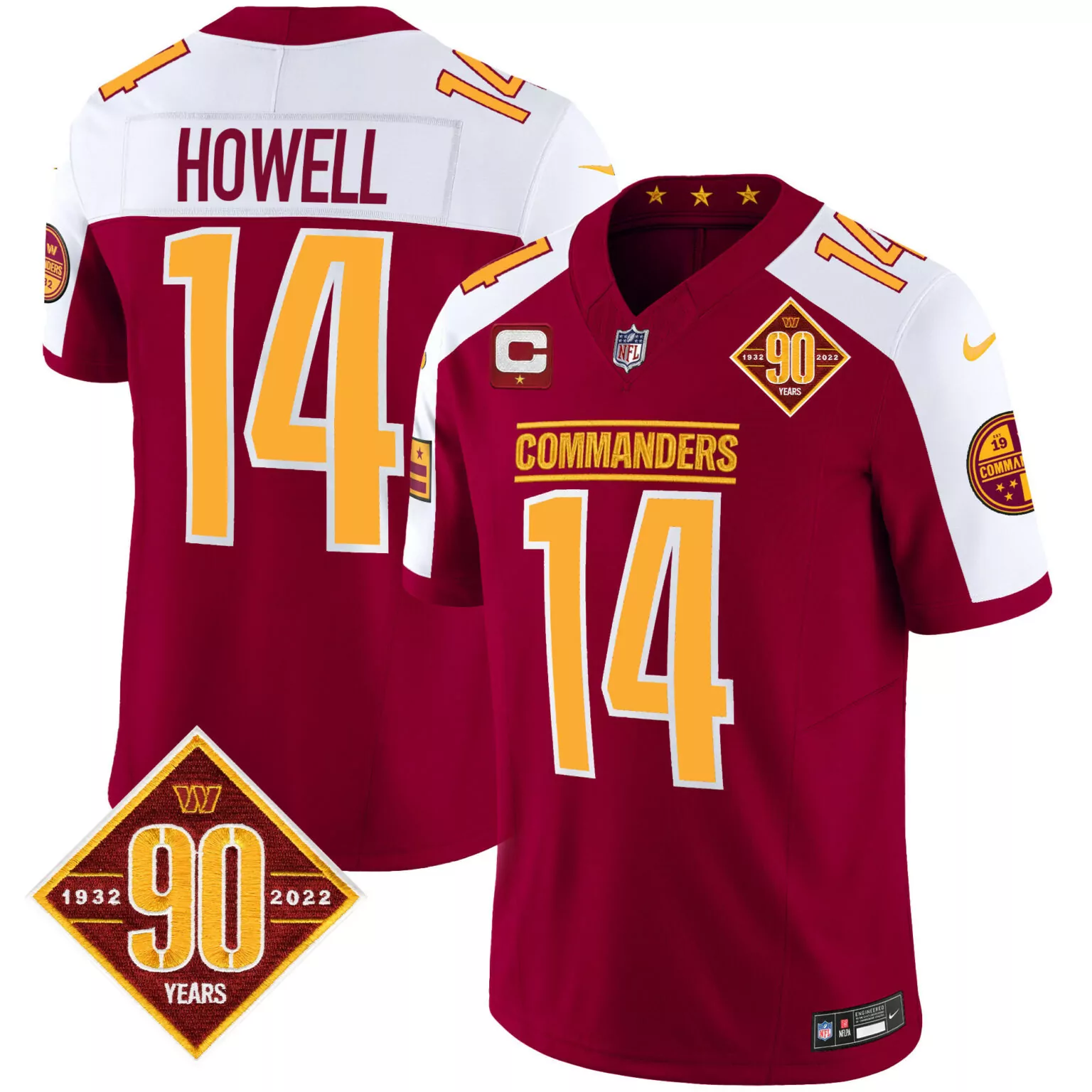 Sam Howell 14 Commanders Jersey Maroon 90th Anniversary 2022 Men Gold White Alternate