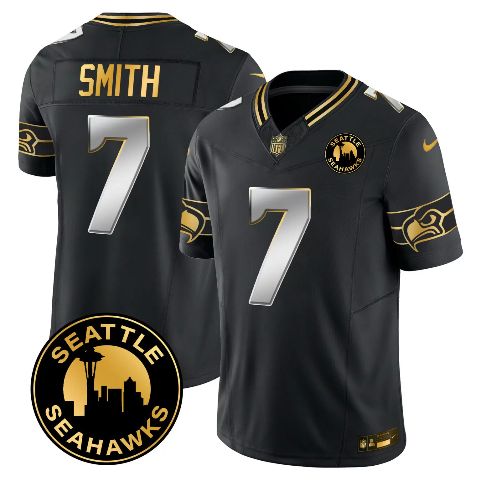 Geno Smith 7 Seattle Seahawks Jersey Black Nflpa Men Gold Silver All Stitched