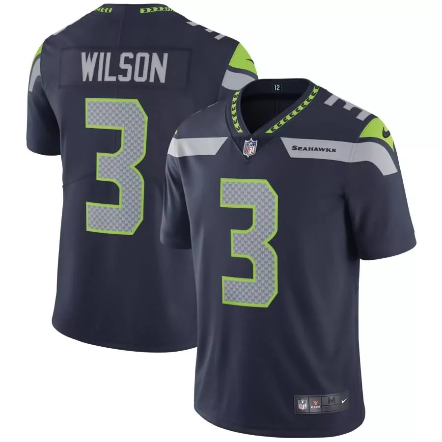 Russell Wilson 3 Seahawks Jersey Navy Blue Men Grey Neon Green Vapor Limited