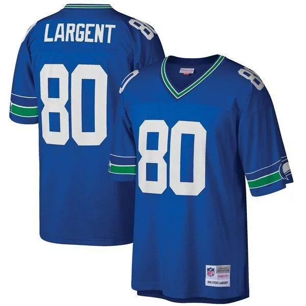 Steve Largent 80 Seattle Seahawks Jersey Blue 1985 Mitchell Ness Men White Green