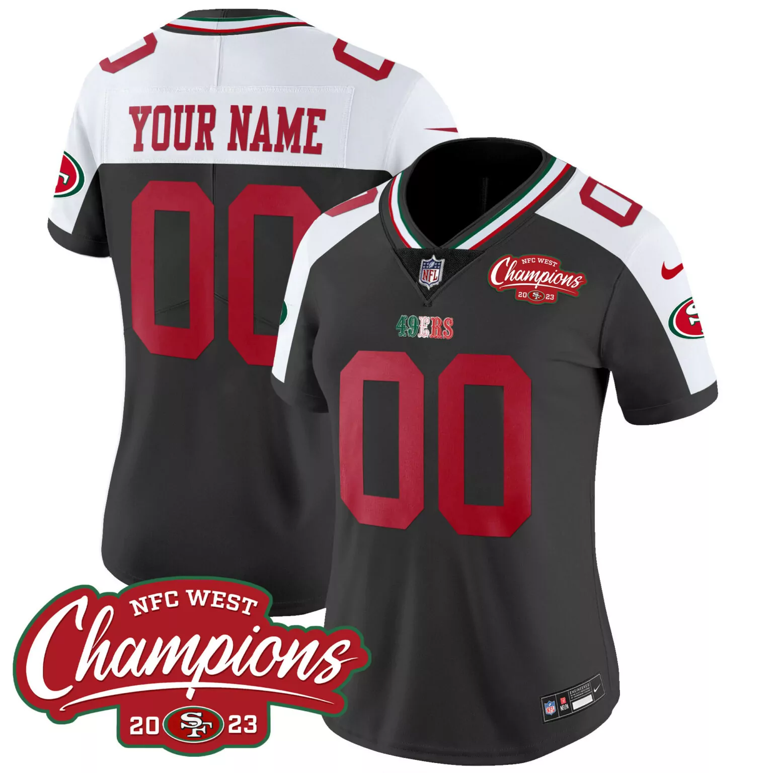 Custom San Francisco 49ers Jersey Black NFC West Champions 2023 Men Red White Alternate