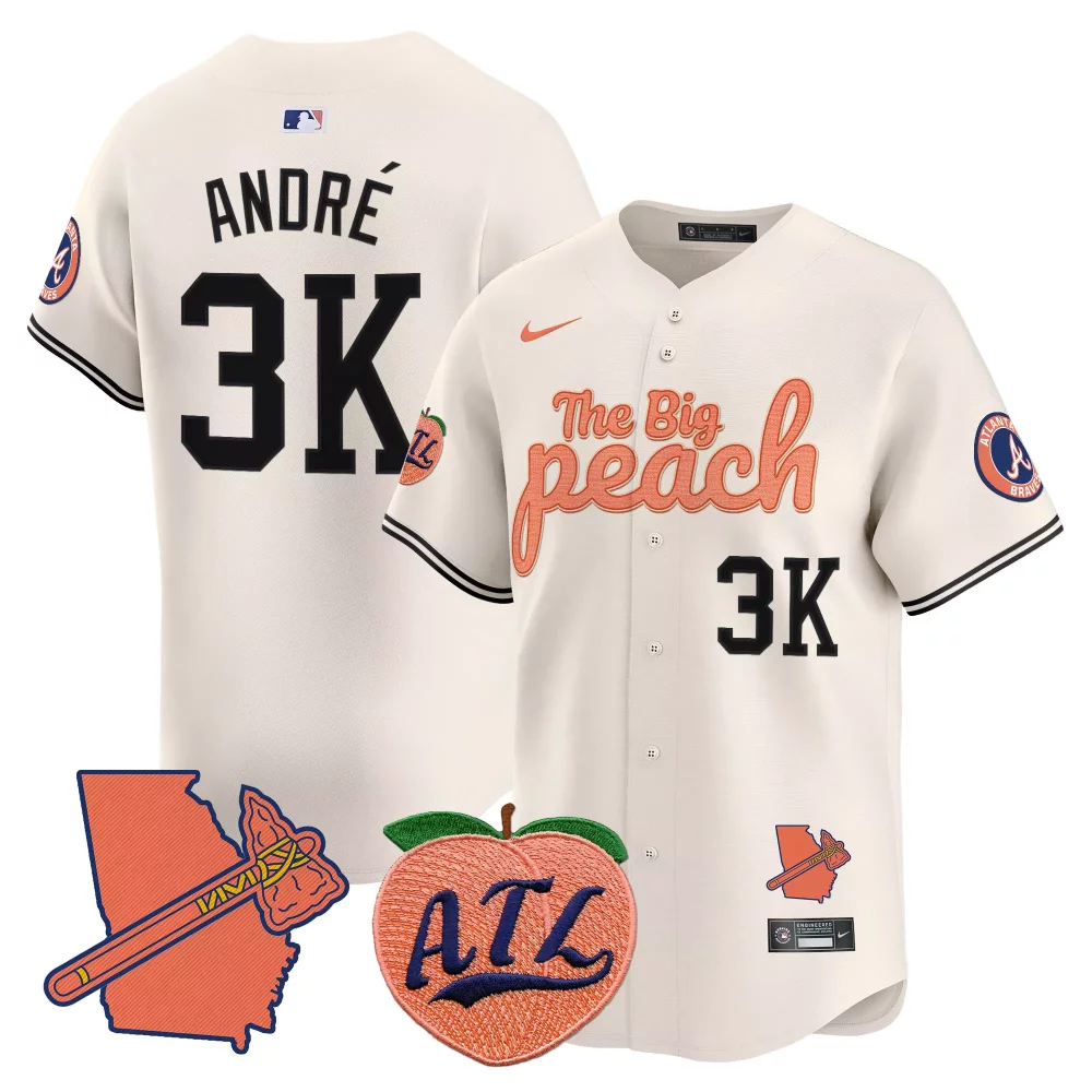 André 3 Atlanta Braves Jersey Cream The Big Peach Georgia State Outline Tomahawk Atl 2024