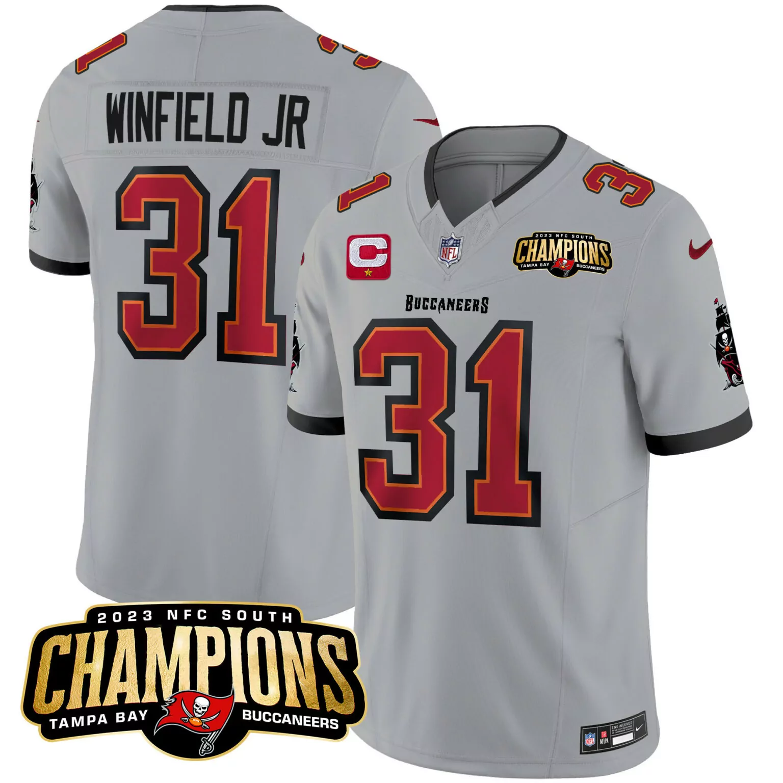 Antoine Winfield 31 Buccaneers Jersey Gray 2023 NFC South Champions Men Game Alternate