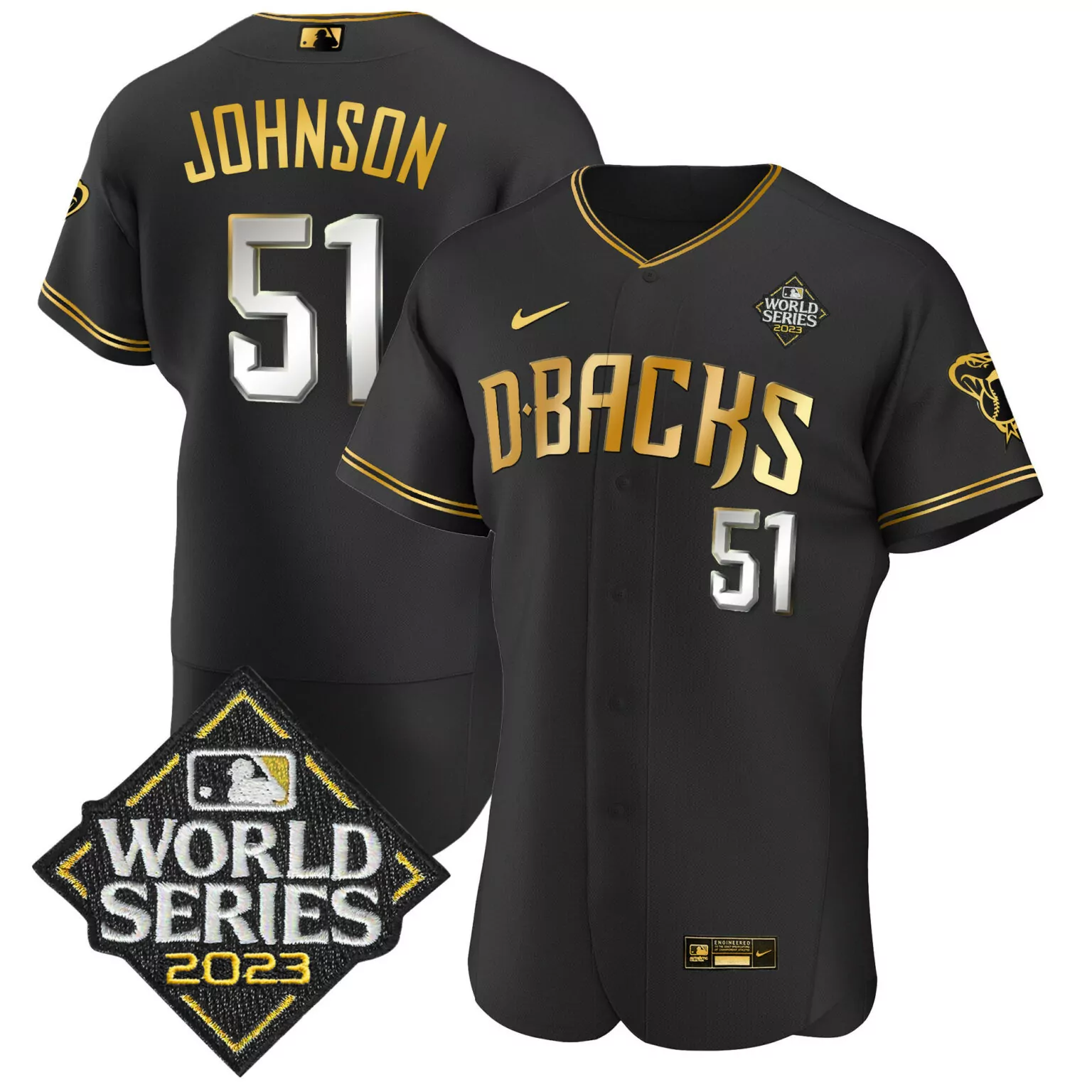 Randy Johnson 51 Jersey Black World Series Arizona Diamondbacks 2023 Men Gold White