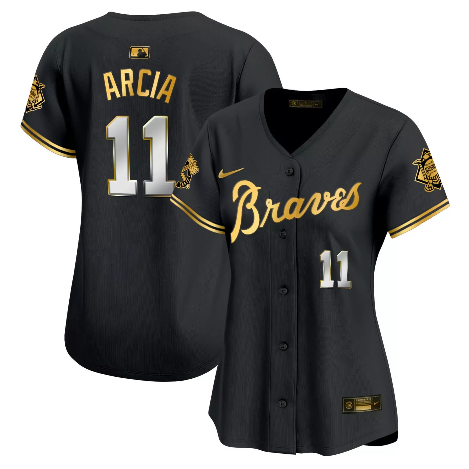 Orlando Arcia 11 Braves Jersey Black National League Champions Men Alternate Gold