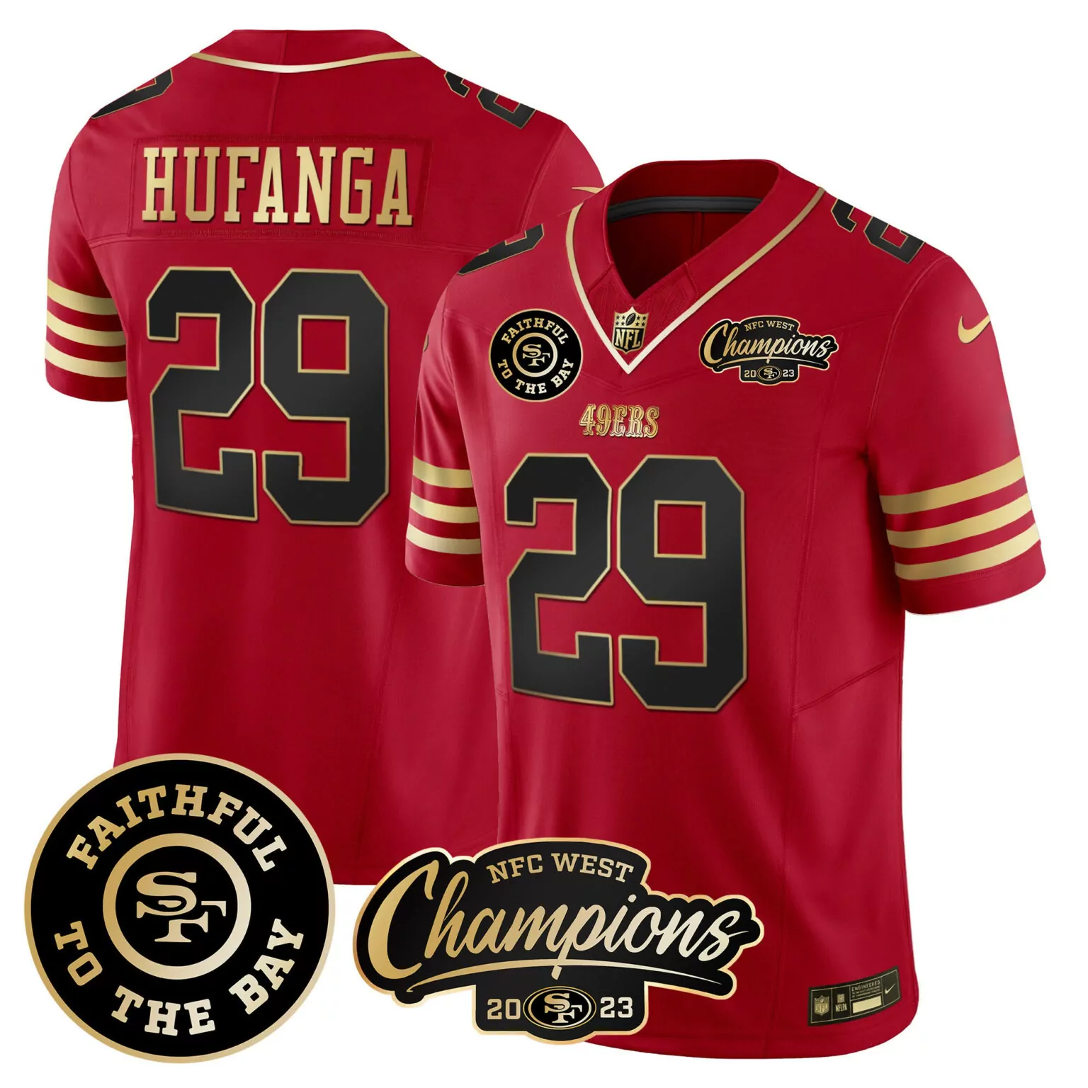 Talanoa Hufanga 29 49ERS Jersey Red NFC West Champions 2023 Men Gold Black All Stitched