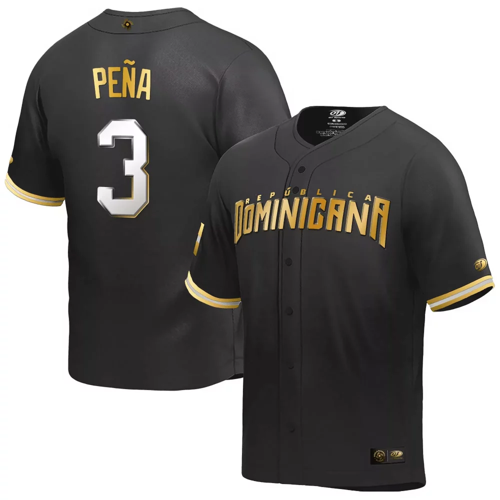 Peña 3 Dominicana Jersey Black Men Gold White Classic