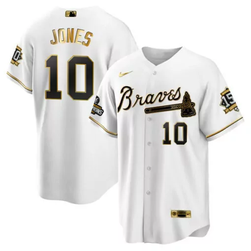 Chipper Jones 10 Braves Jersey White 2023 World Series Champions 15 Championships