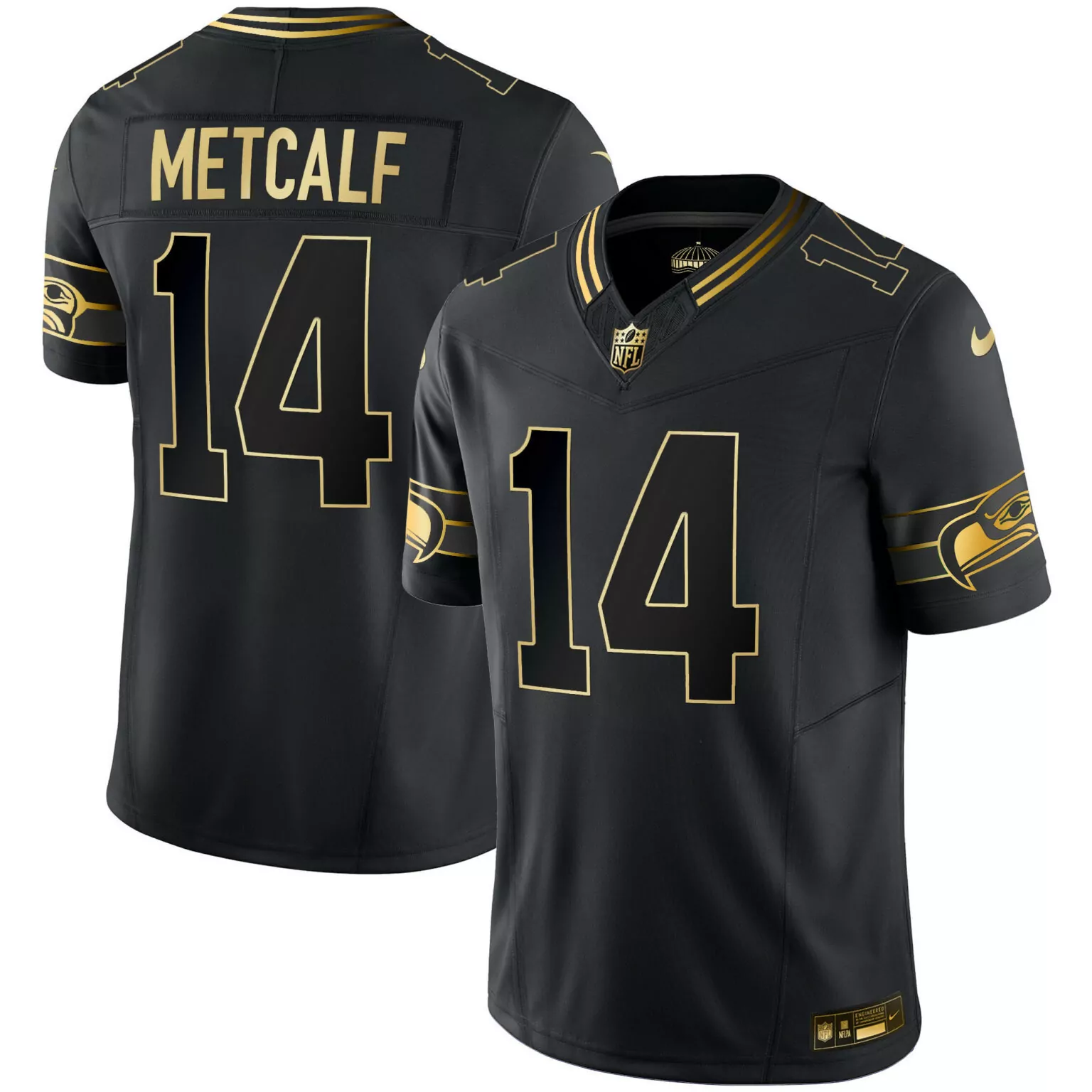 Dk Metcalf 14 Seattle Seahawks Jersey Black Men Gold Throwback All Stitched