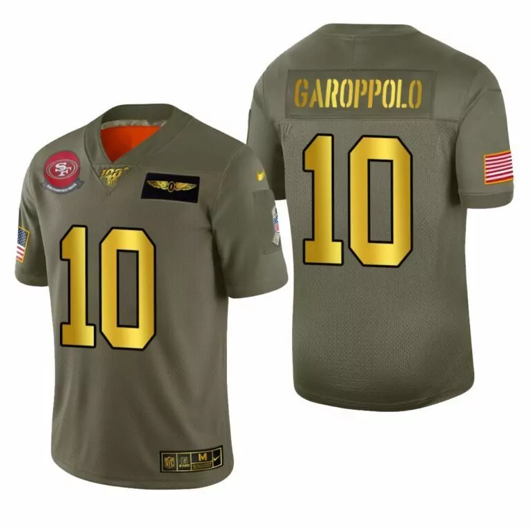 Jimmy Garoppolo 10 49ers Jersey Olive Green Salute To Service Us Flag Men Game Alternate