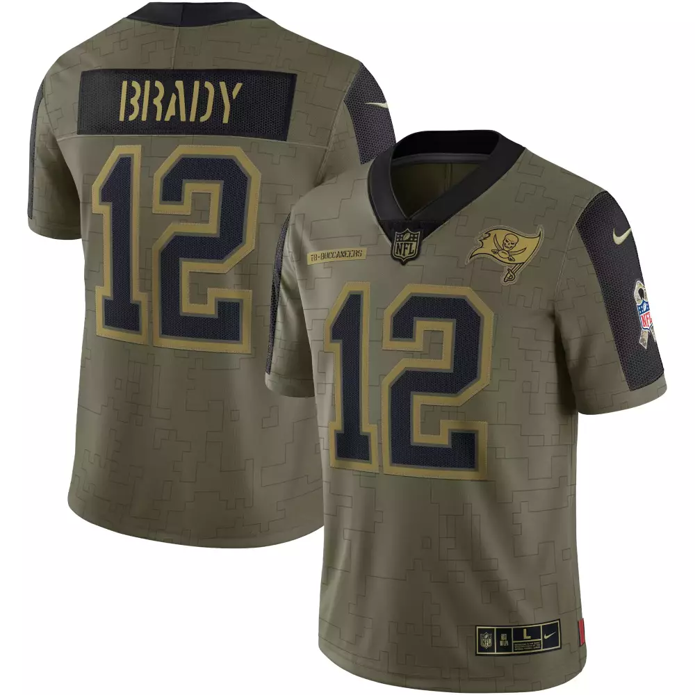 Tom Brady 12 Buccaneers Jersey Olive Salute To Service Men NFL Custom Design Black