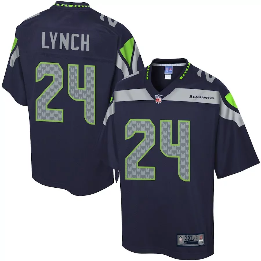 Marshawn Lynch 24 Seahawks Jersey Navy Men Authentic Silver Neon Green Pro