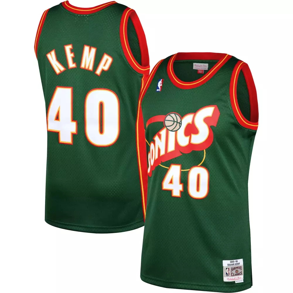 Shawn Kemp 40 Sonics Jersey Green Men Red White Hardwood Classics Swingman