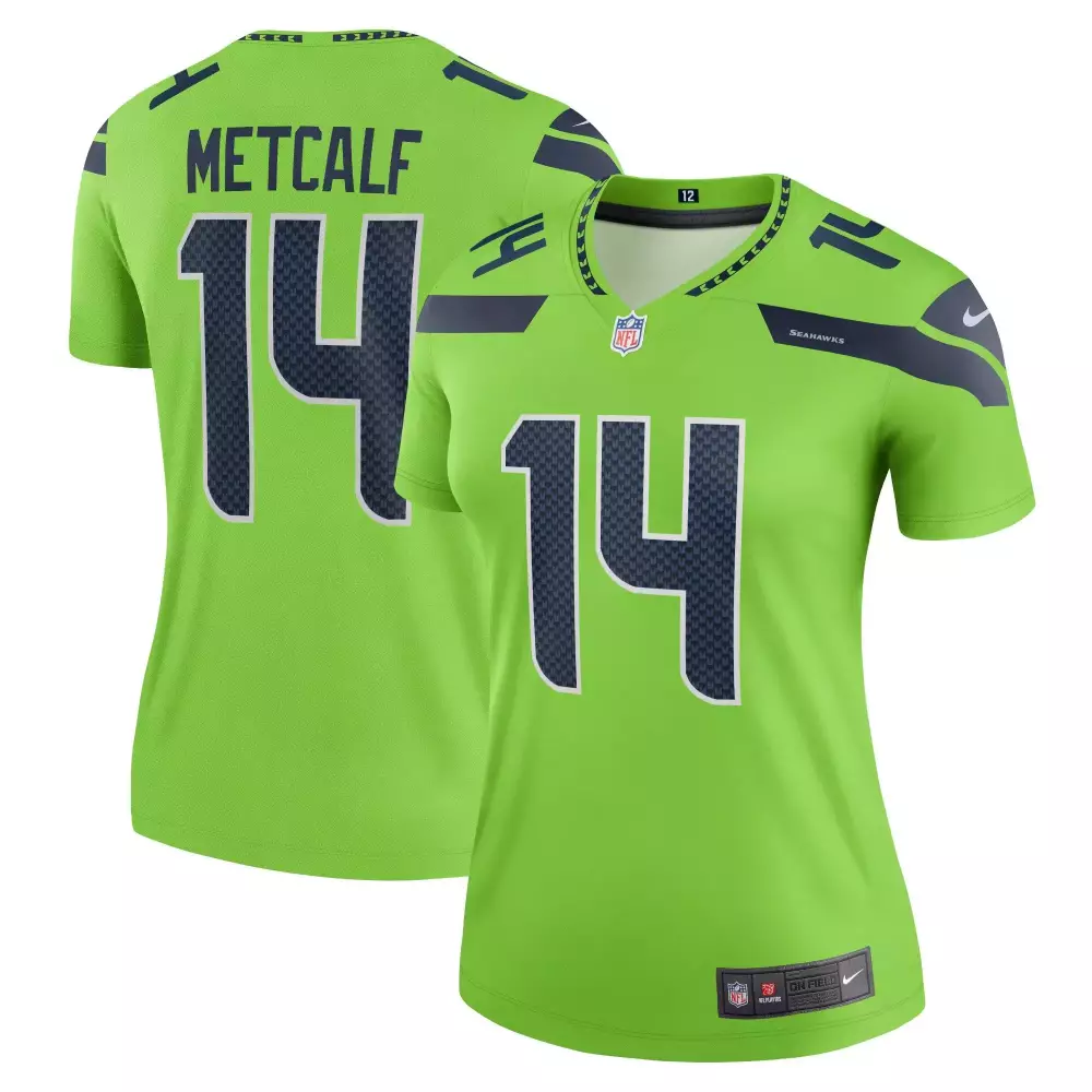 Dk Metcalf 14 Seattle Seahawks Jersey Lime Green Women Game Navy Blue