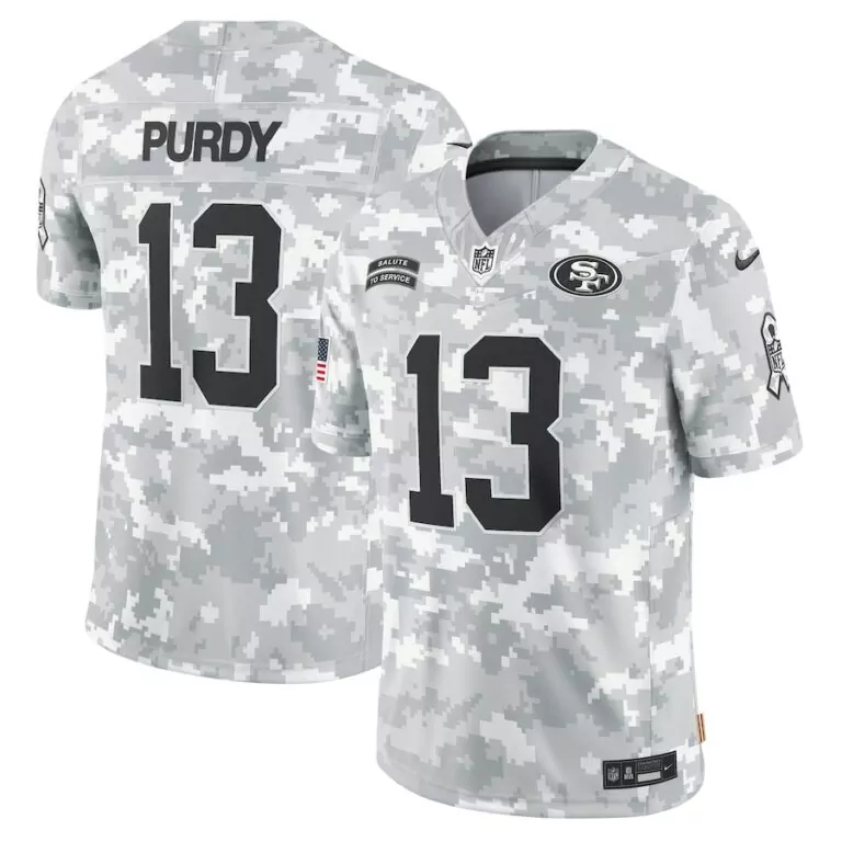 Brock Purdy 13 49ers Jersey White Salute To Service Men Digital Camo Alternate Custom Design