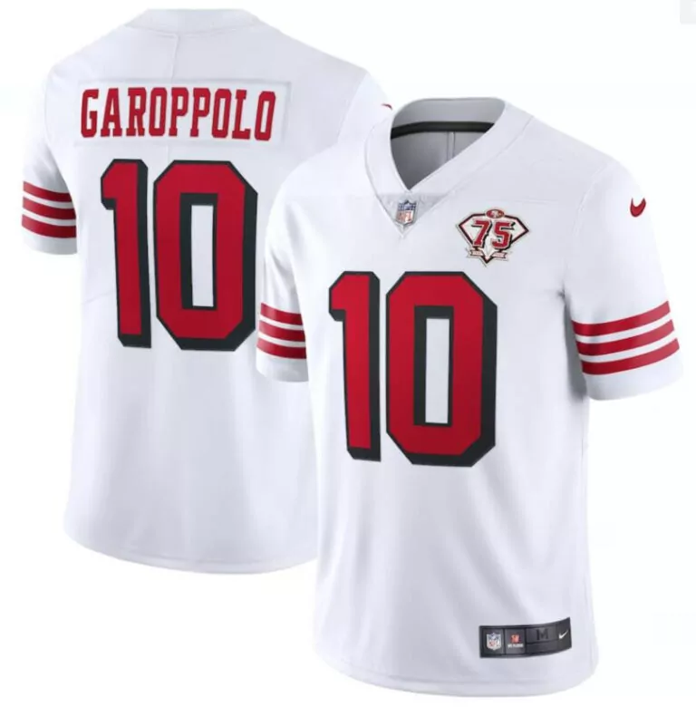 Jimmy Garoppolo 10 49ers Jersey White 75th Anniversary Men Replica Red Black Rush