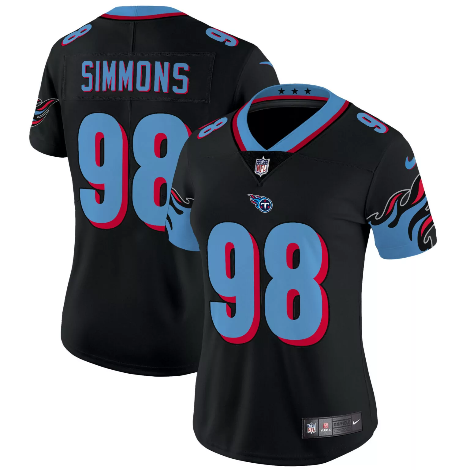 Jeffery Simmons 98 Jersey Black Tennessee Titans Men Player Light Blue Red All Stitched