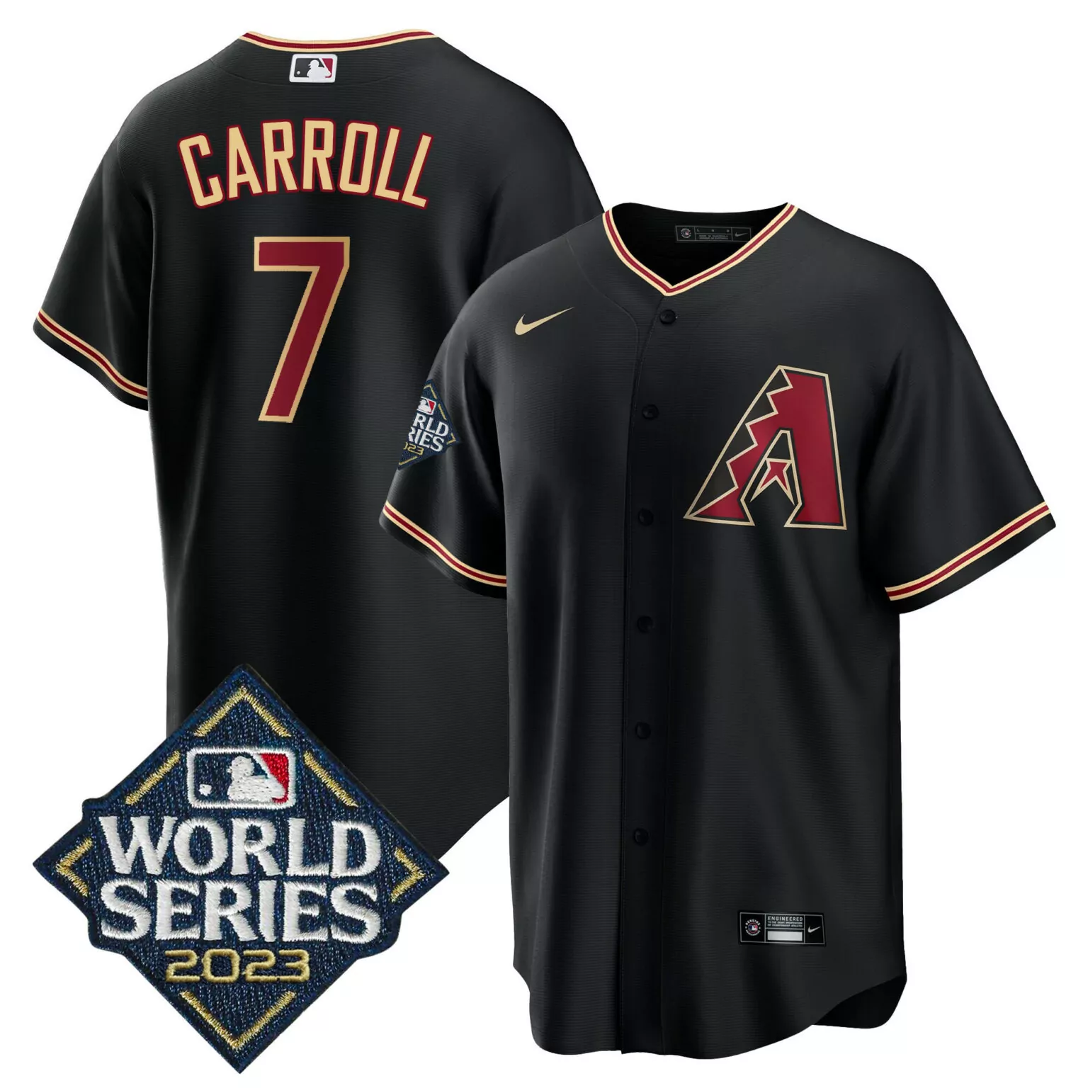 Corbin Carroll 7 Jersey Black World Series 2023 Arizona Diamondbacks Men Maroon Gold