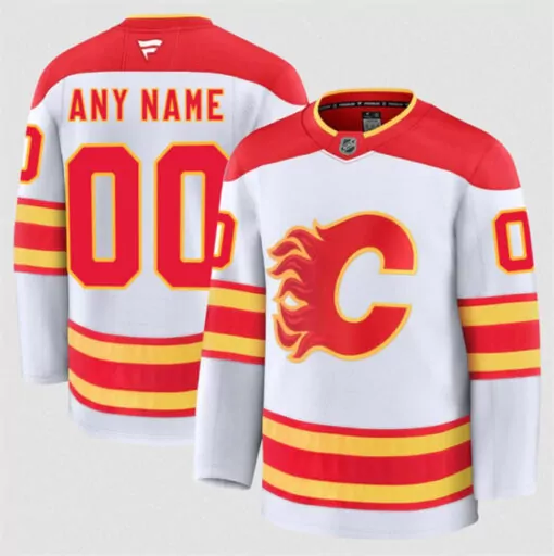 Calgary Flames Jersey White Red Yellow Custom Away Stitched