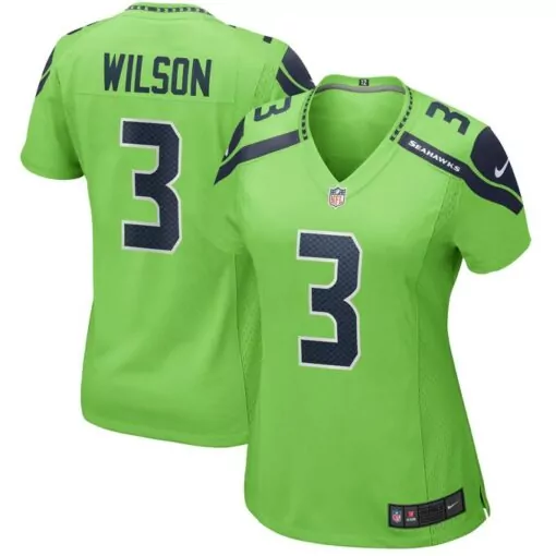 Russell Wilson 3 Seahawks Jersey Green Women V-neck Navy Blue Alternate Game