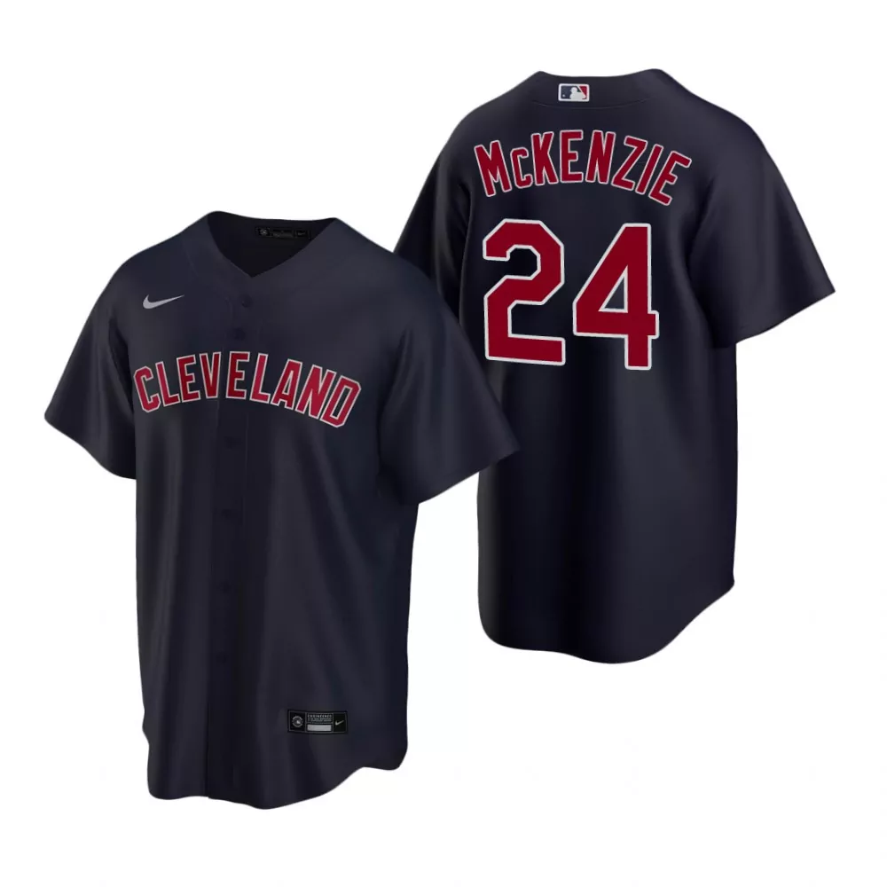 Triston Mckenzie 24 Jersey Navy Cleveland Guardians Men Red Alternate