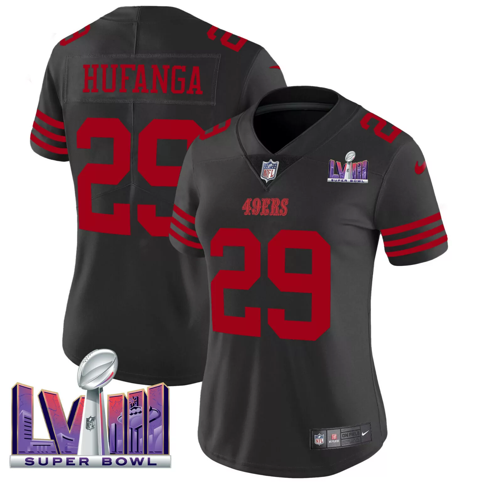 Talanoa Hufanga 29 49ERS Jersey Black Super Bowl Lv Women Replica Red All Stitched