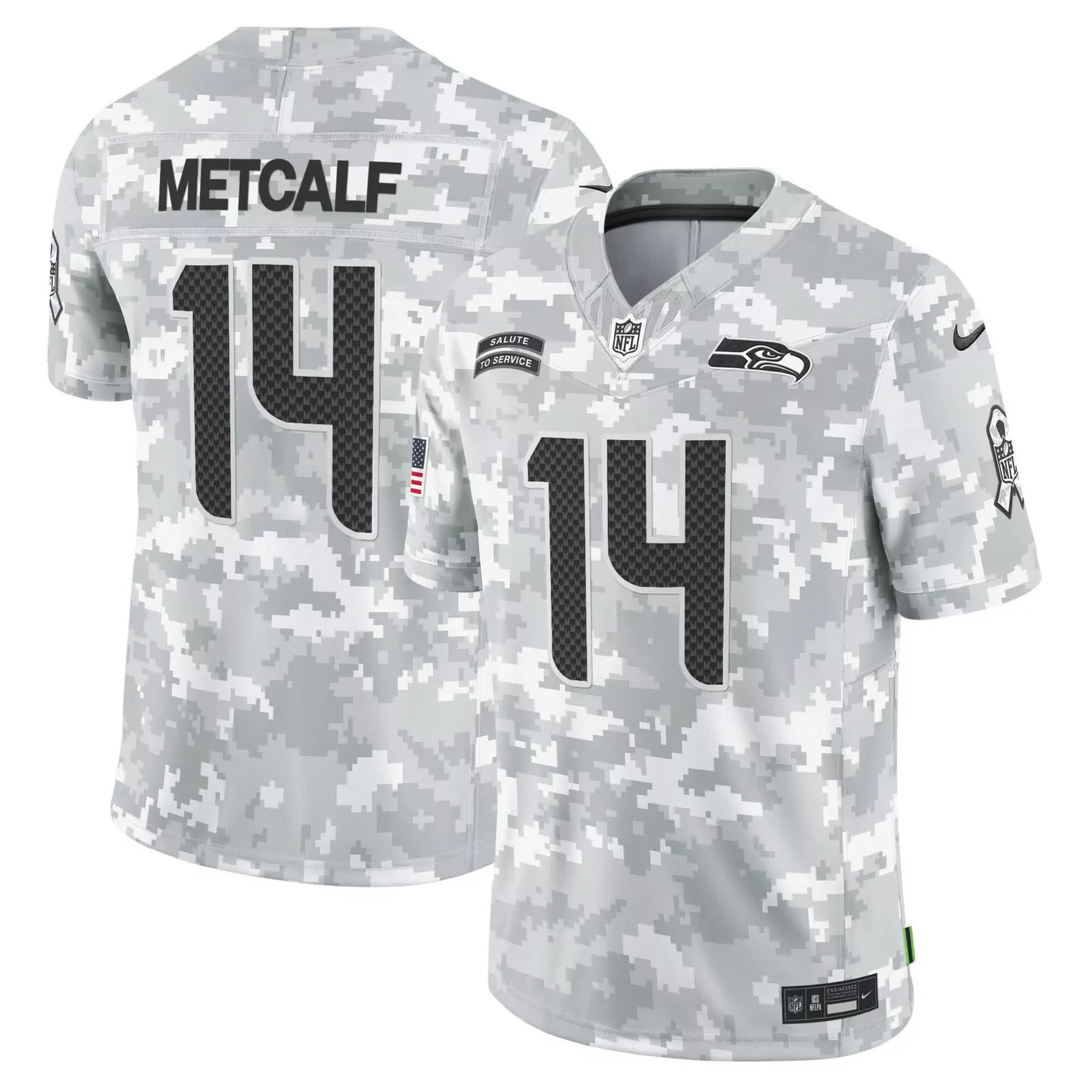 Dk Metcalf 14 Seattle Seahawks Jersey White Salute To Service Nflpa Men Digital Camouflage
