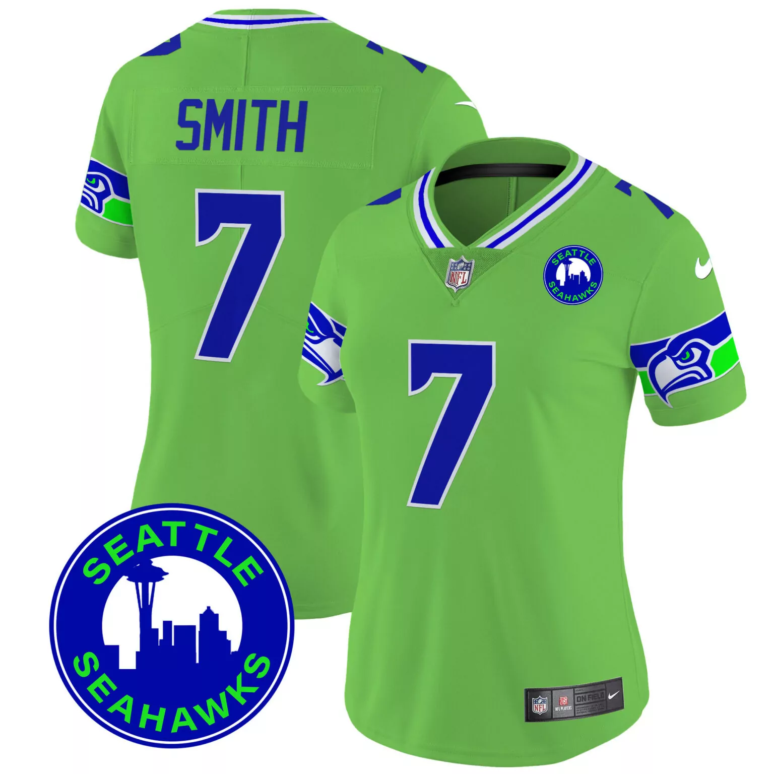 Geno Smith 7 Seattle Seahawks Jersey Lime Green Men Player Alternate Royal Blue White