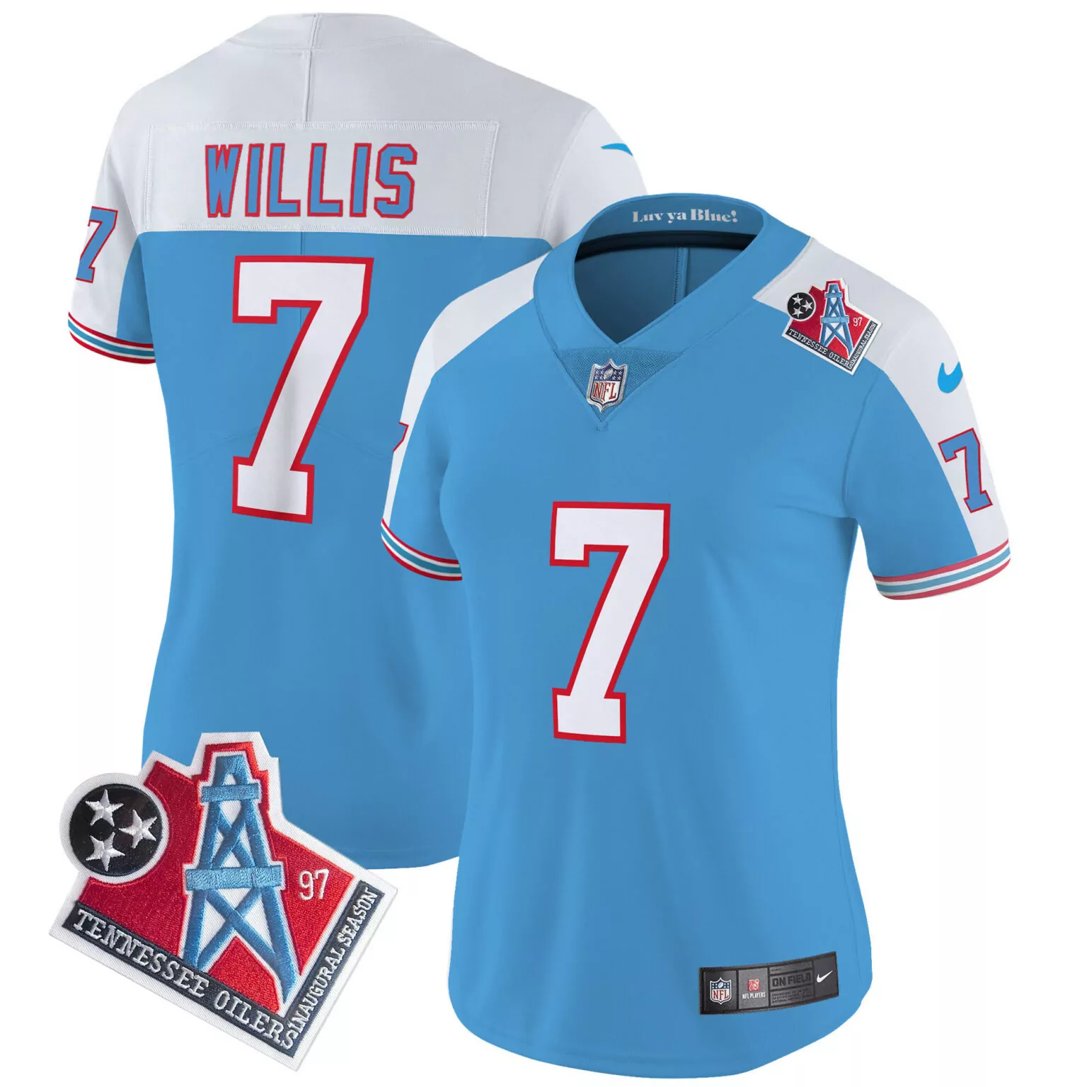 Malik Willis 7 Tennessee Titans Jersey Light Blue Houston Oilers Throwback Inaugural Season
